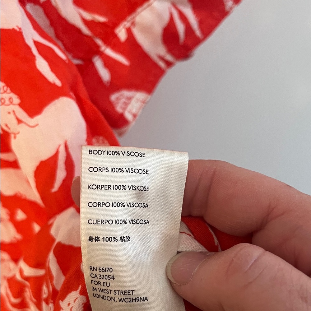Anthropologie Red Blouse with White Animal Print by Emily Isabella - Picture 4 of 5